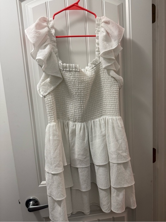 Express Dresses & Skirts - Express White Ruffle Smocked Mini Dress